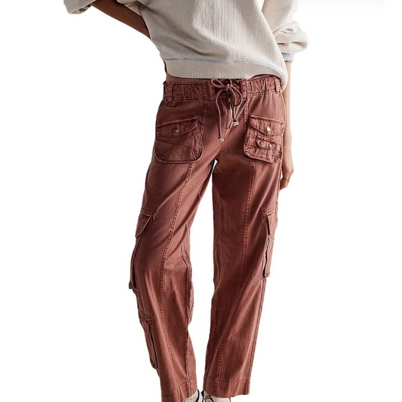 Free People Pants - Free People Tahiti Cargo Crop Pants Sz Medium Dusty Rose Utility Cotton Wide Leg